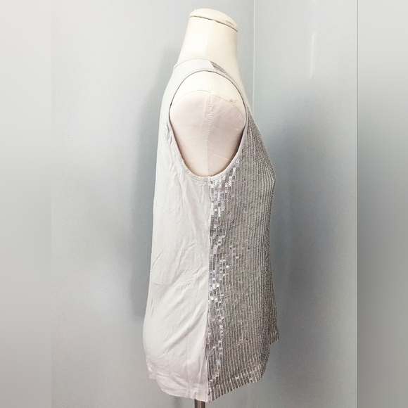 Chico's Travelers Coll Sandra Tank Vintage Taupe Silver Glitzy Size 1=8/10 - Picture 3 of 5